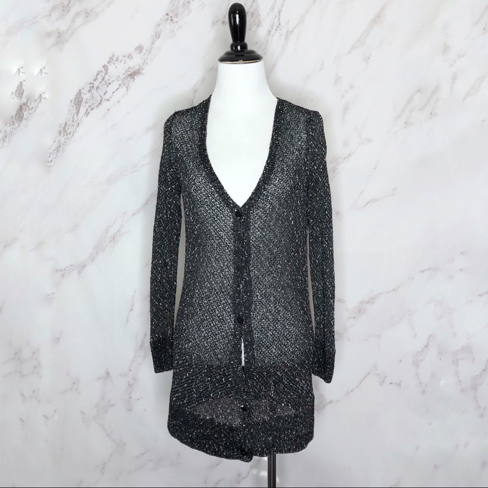 Eileen Fisher Black White Marbled Cardigan PM